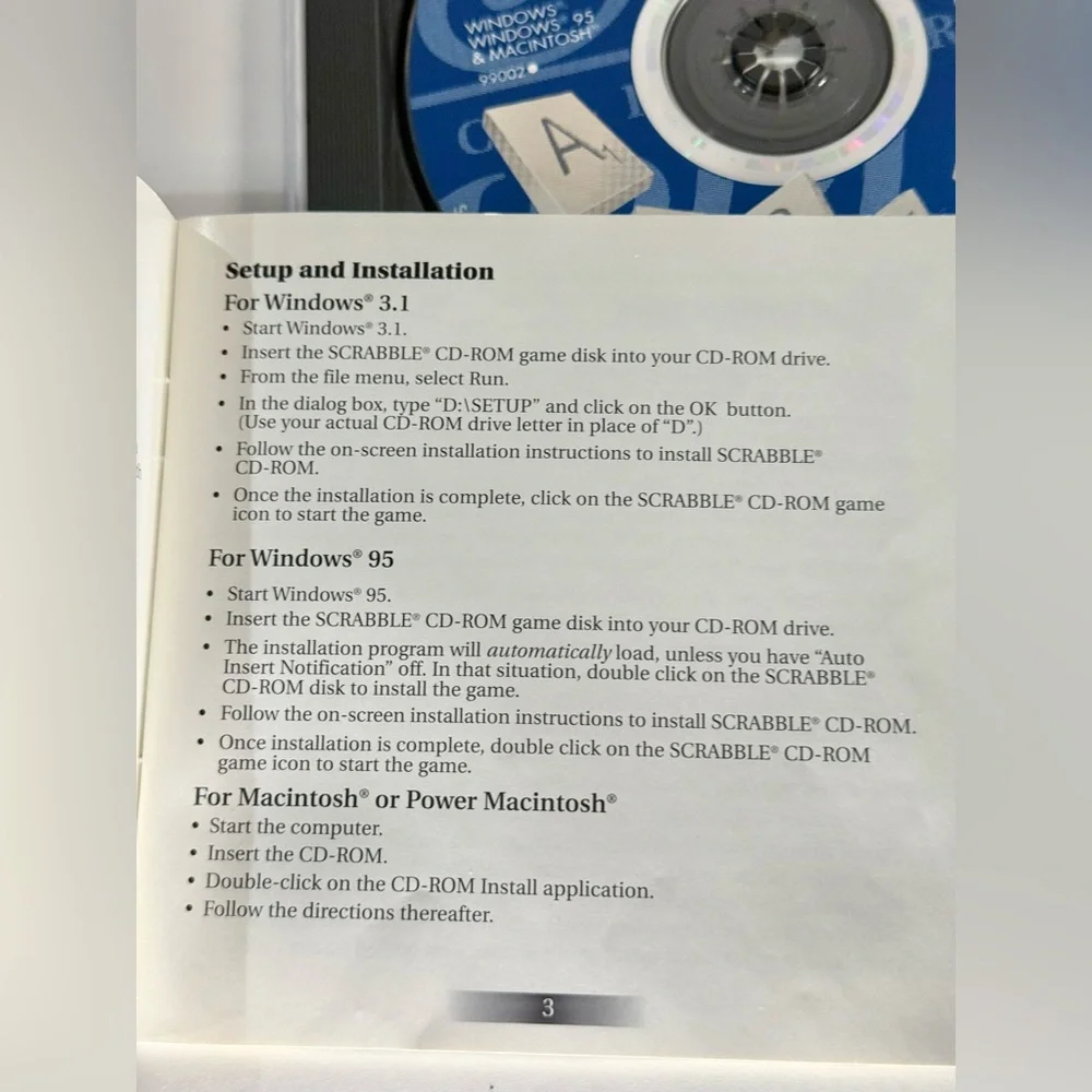 Scrabble CD-ROM Crossword Computer Game 1996 Hasbro Windows 95/3.1 Mac